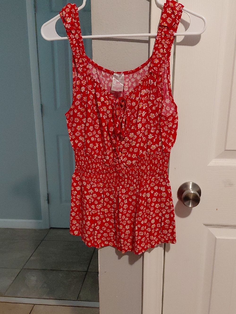 No Boundaries Red Floral Tie-Front Camisole